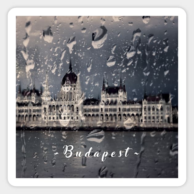 Hungarian Parliament in the Rain Sticker by BethsdaleArt